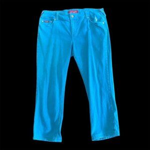 Vintage Baby Phat Womens Teal Blue Green Jeans Cat Logo Size 18